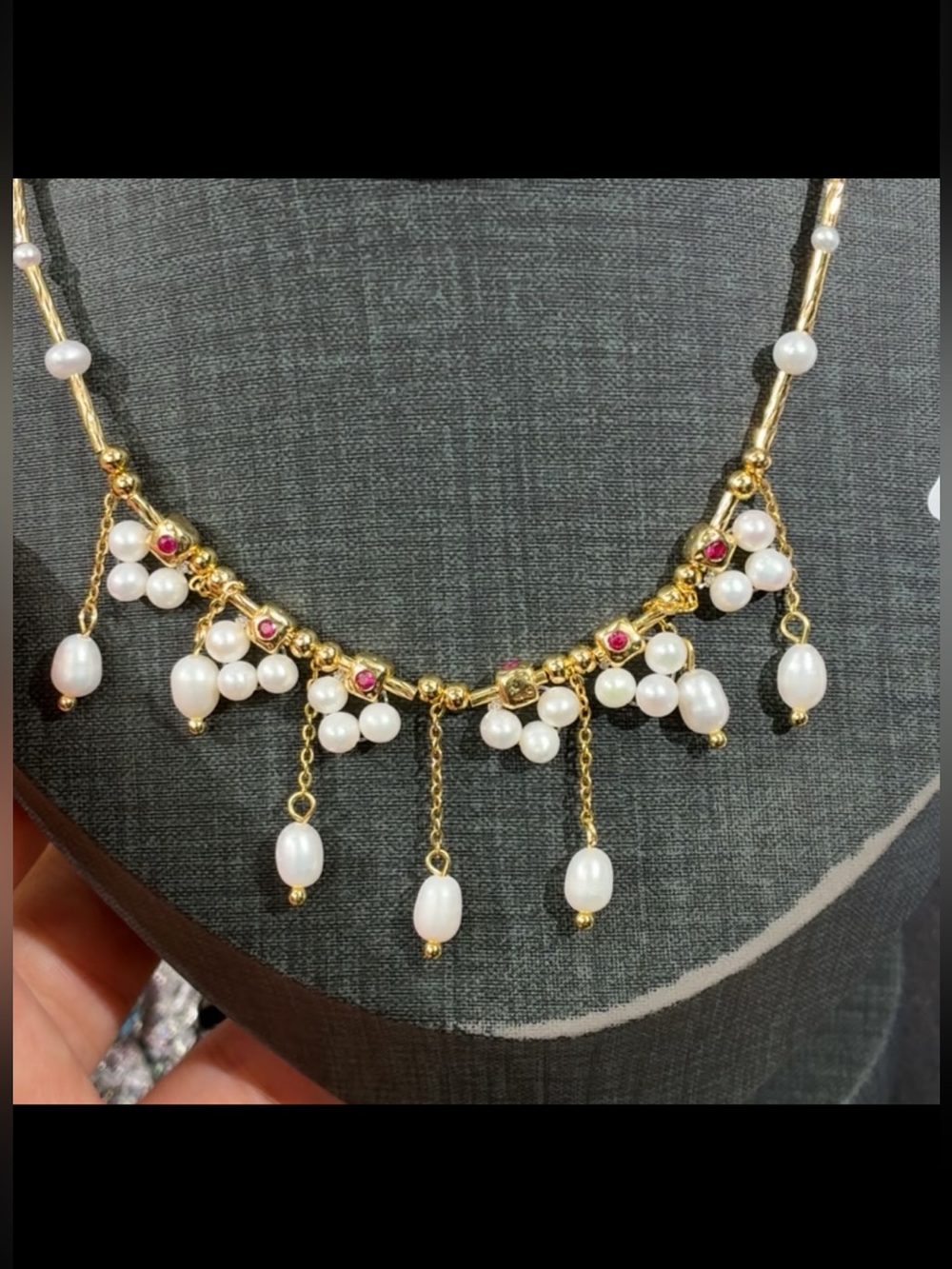 Gold Tone Freshwater Pearl Drop Necklace